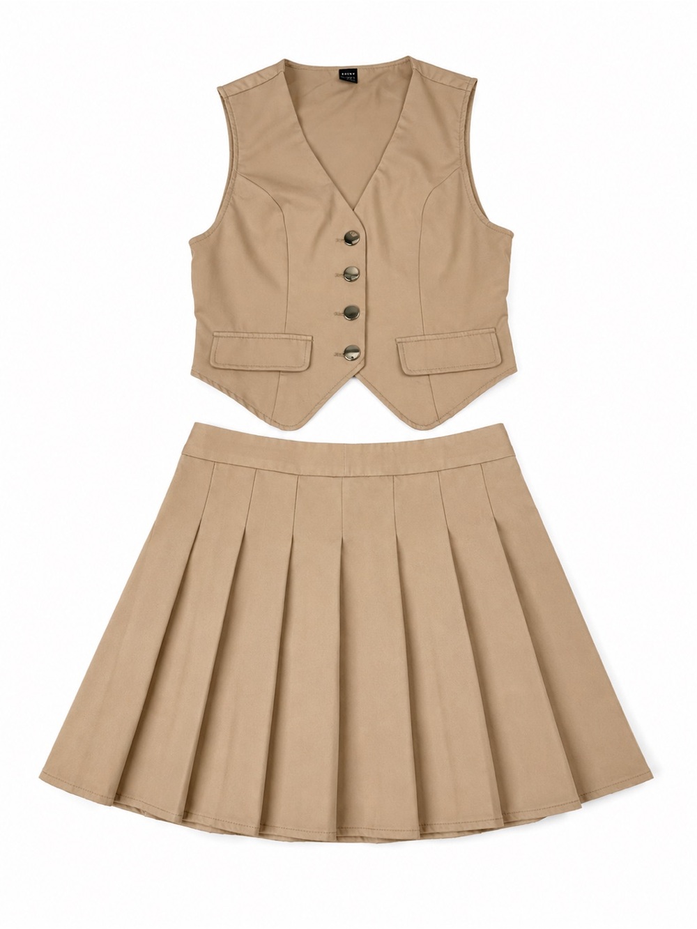Taupe Two-Piece Pleated Skirt Set